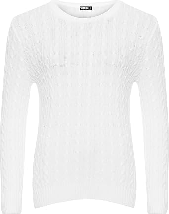 WearAll Womens Cable Knit Long Sleeve Top Ladies Jumper Sweater 4-22