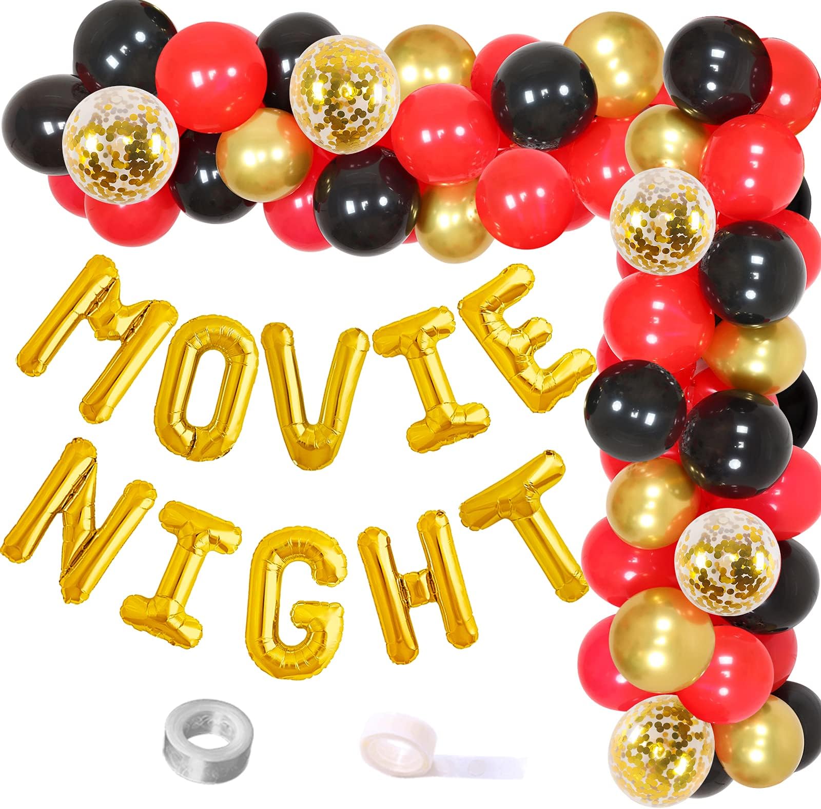 Sursurprise Movie Night Balloon Garland Arch Kit for Hollywood Oscar Themed Event, Movie Theatre Time Party Decorations