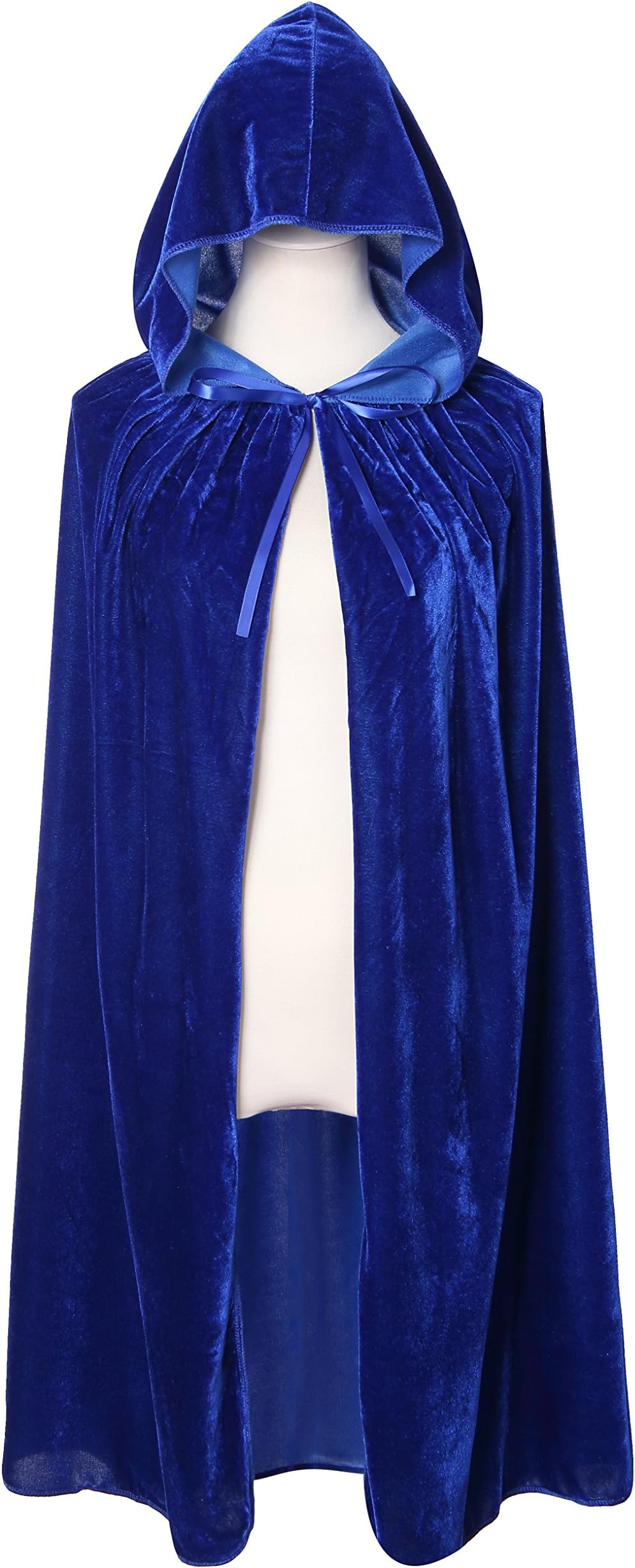 DIFLY 39 Inches Kids Velvet Hooded Cape Unisex Halloween Cloak for Devil Witch Wizard Halloween Christmas Cosplay, Blue, S