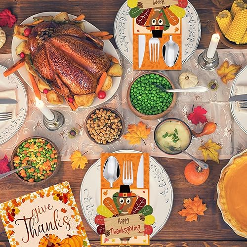 Miniatura 3 de El juego de 60 cubiertos de Acción de Gracias incluye 20 soportes para cubiertos de pavo y 40 servilletas de Acción de Gracias, decoración de mesa