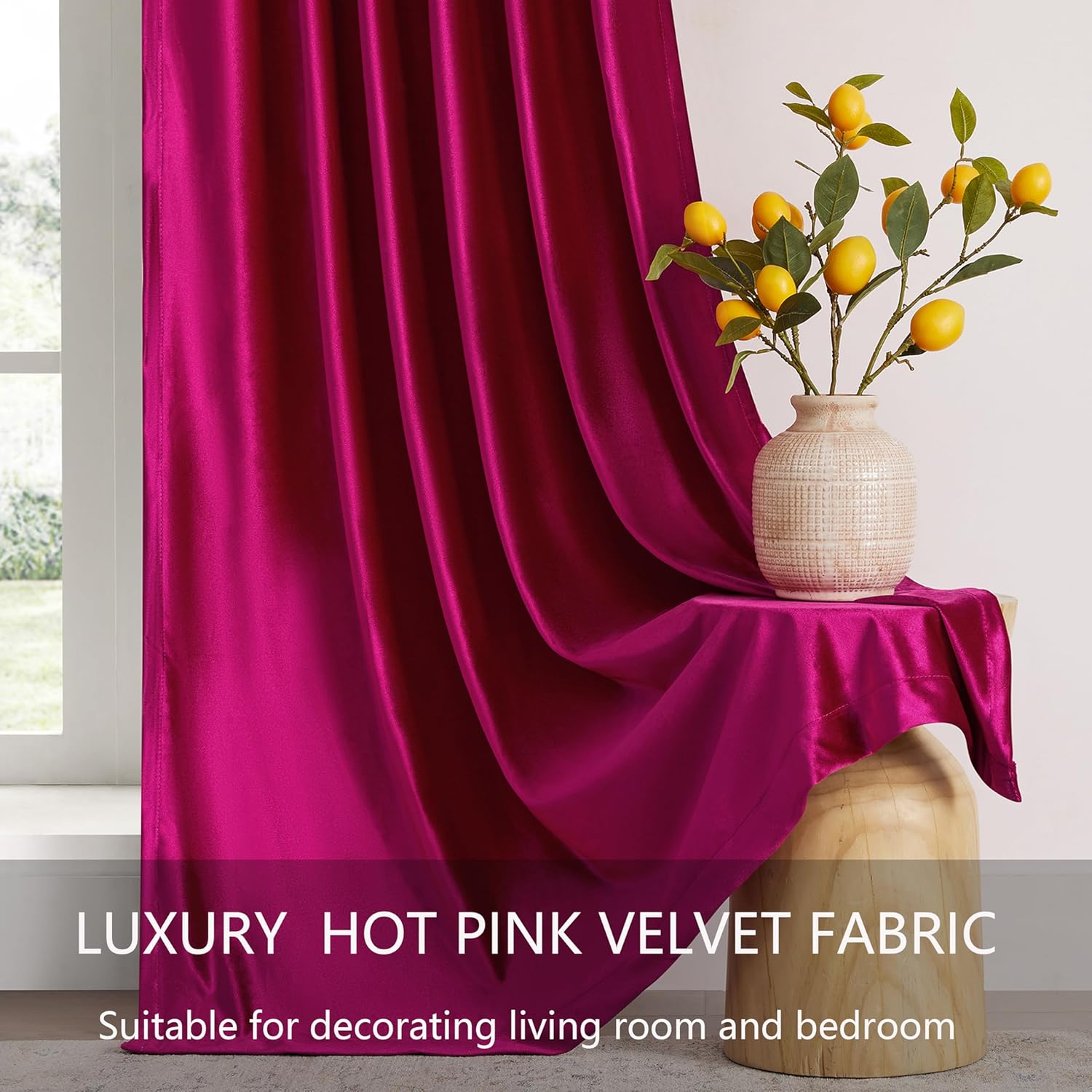 Hot Pink Velvet Curtains 84 inches: Living Room Luxury Room Darkening Curtain - Fuchsia Elegant Bedroom Thermal Insulated Modern Heavy Thick Soft Soundproof Rod Pocket Window Drapes Set of 2 Panels
