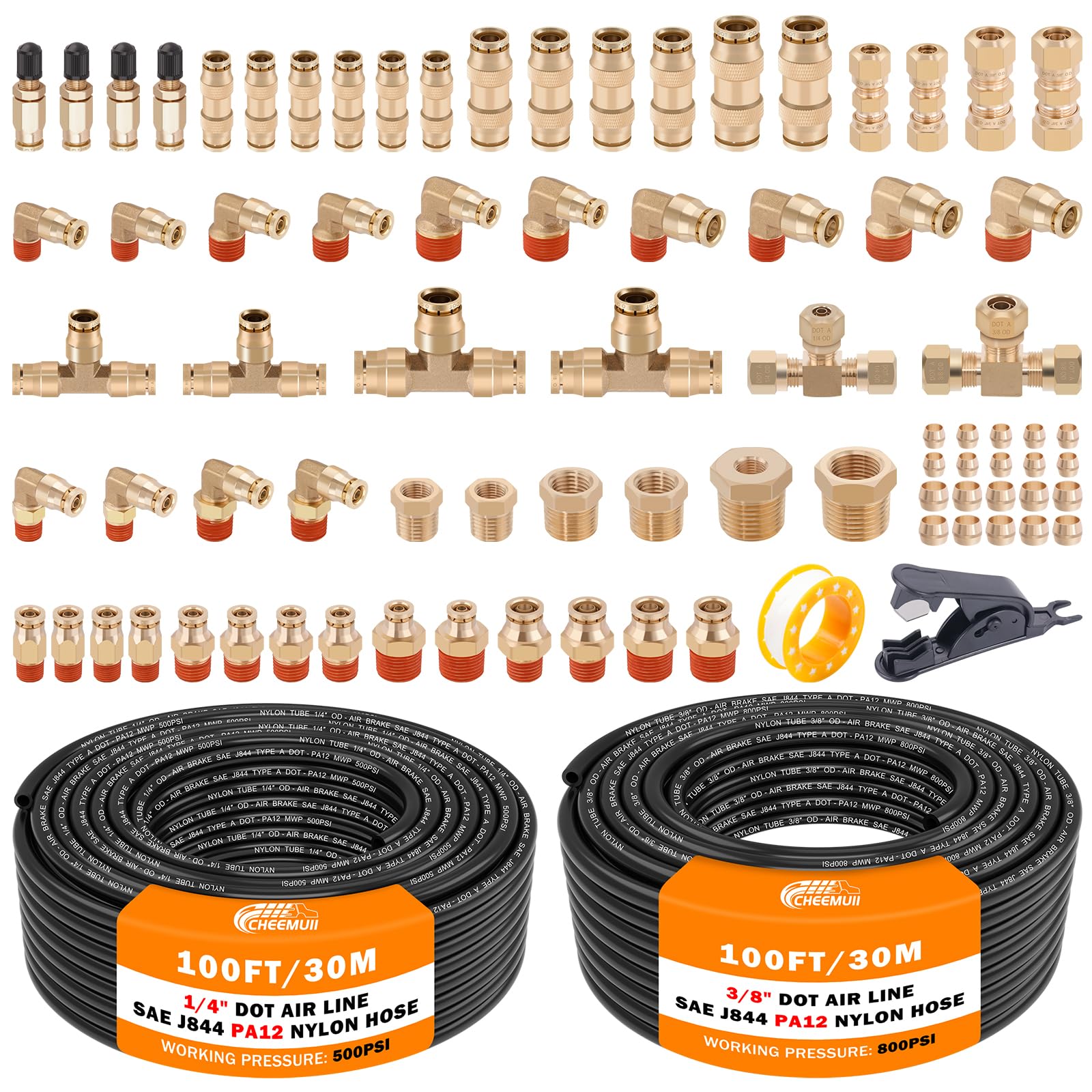 Raccords de conduite d'air DOT CheeMuii en laiton NPT avec tube pneumatique