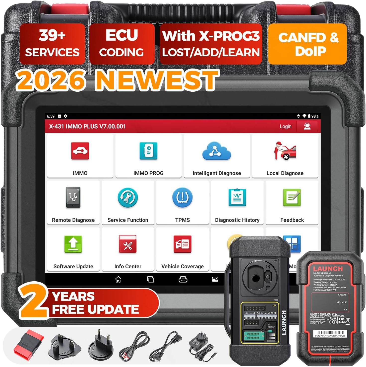 X431 1MM0 Plus with PROG3 Tool, All-System Diagnostics, ECU Coding Scan Tool, 39+ Services, Bi-Directional Control, 2-Year Updating