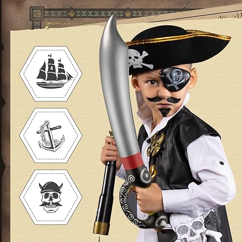 Miniatura 3 de Charniol 24 piezas de espadas piratas inflables de Halloween, espada de juguete para fiesta, suministros de cumpleaños, cuchillo inflado para