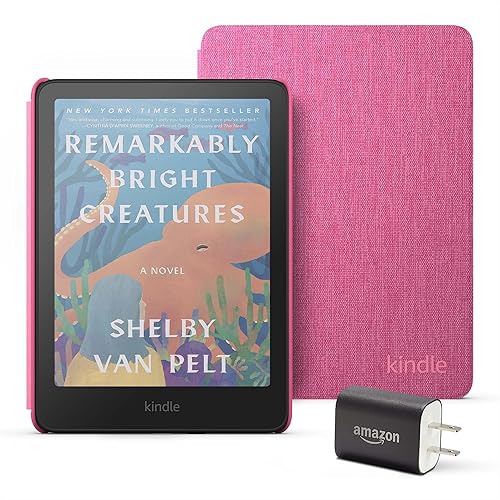 Amazon Kindle Colorsoft Essentials Bundle including Kindle Colorsoft (16 GB) – With color display - Black, Fabric Cover-Raspberry and Power Adapter