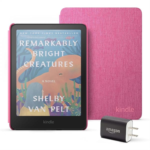 Amazon Kindle Colorsoft Essentials Bundle including Kindle Colorsoft (16 GB) β With color display - Black, Fabric Cover-Raspberry and Power Adapter - 1