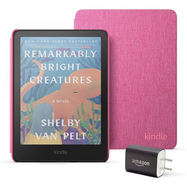 Paquete esencial Amazon Kindle Colorsoft que incluye Kindle Colorsoft (16 GB) – Con pantalla a color - Negro, funda de tela - Frambuesa y adaptador de corriente