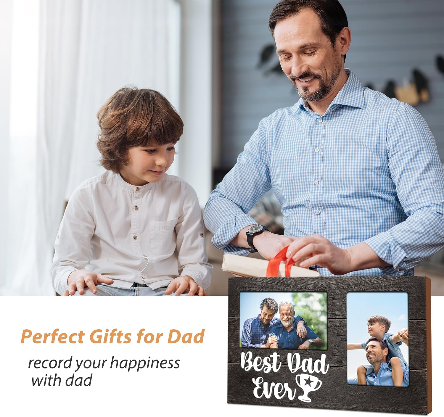 Gifts for Dad Christmas, Dad Gifts from Daughter Son 3D Photo Frame Hold 4x6 Inches Two Photos, Gift for Daddy Who Wants Nothing on Father's Day Birthday image 2
