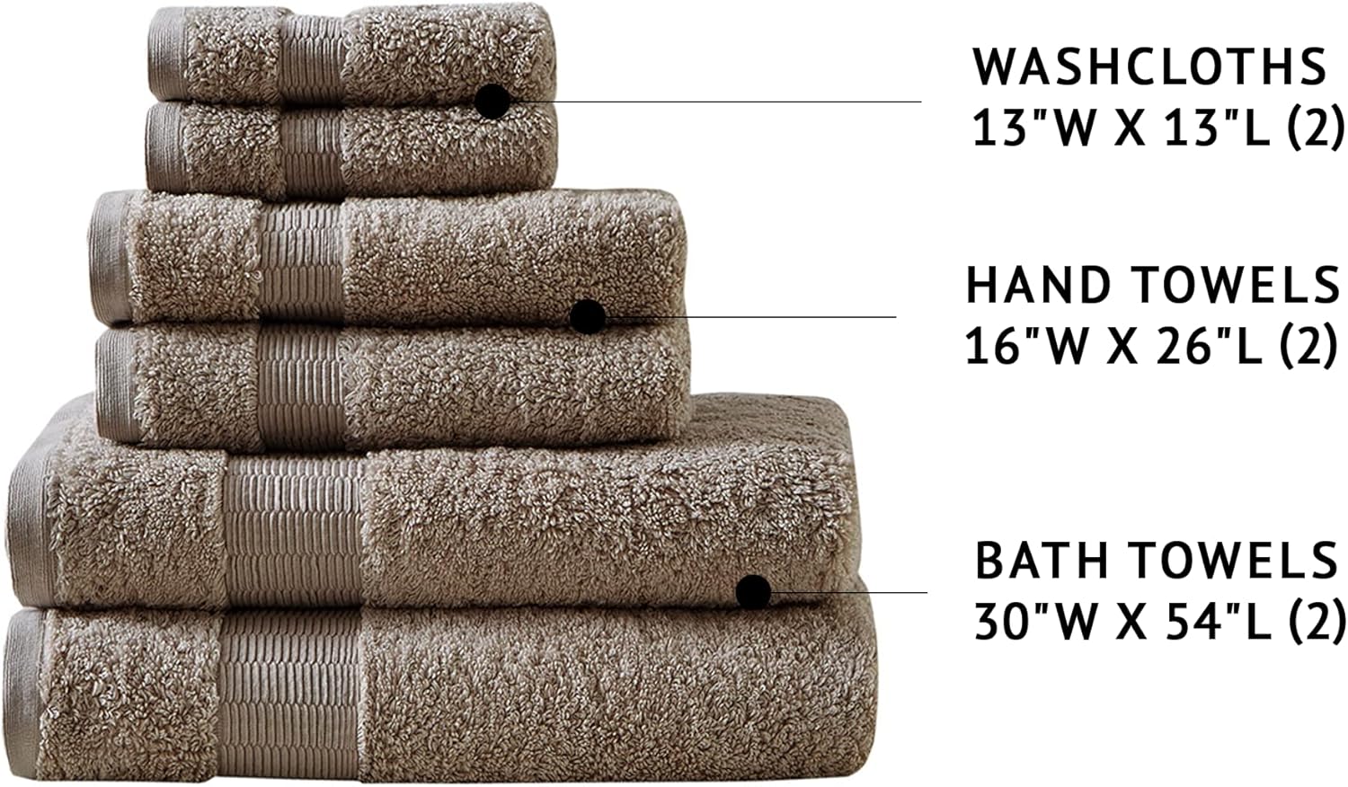 Madison Park Signature Luce 100% Egyptian Cotton Luxurious Bath Towel Set, Silky Soft, Highly Absorbent, Premium Spa Quality, Multi-Sizes, Dark Taupe 6 Piece