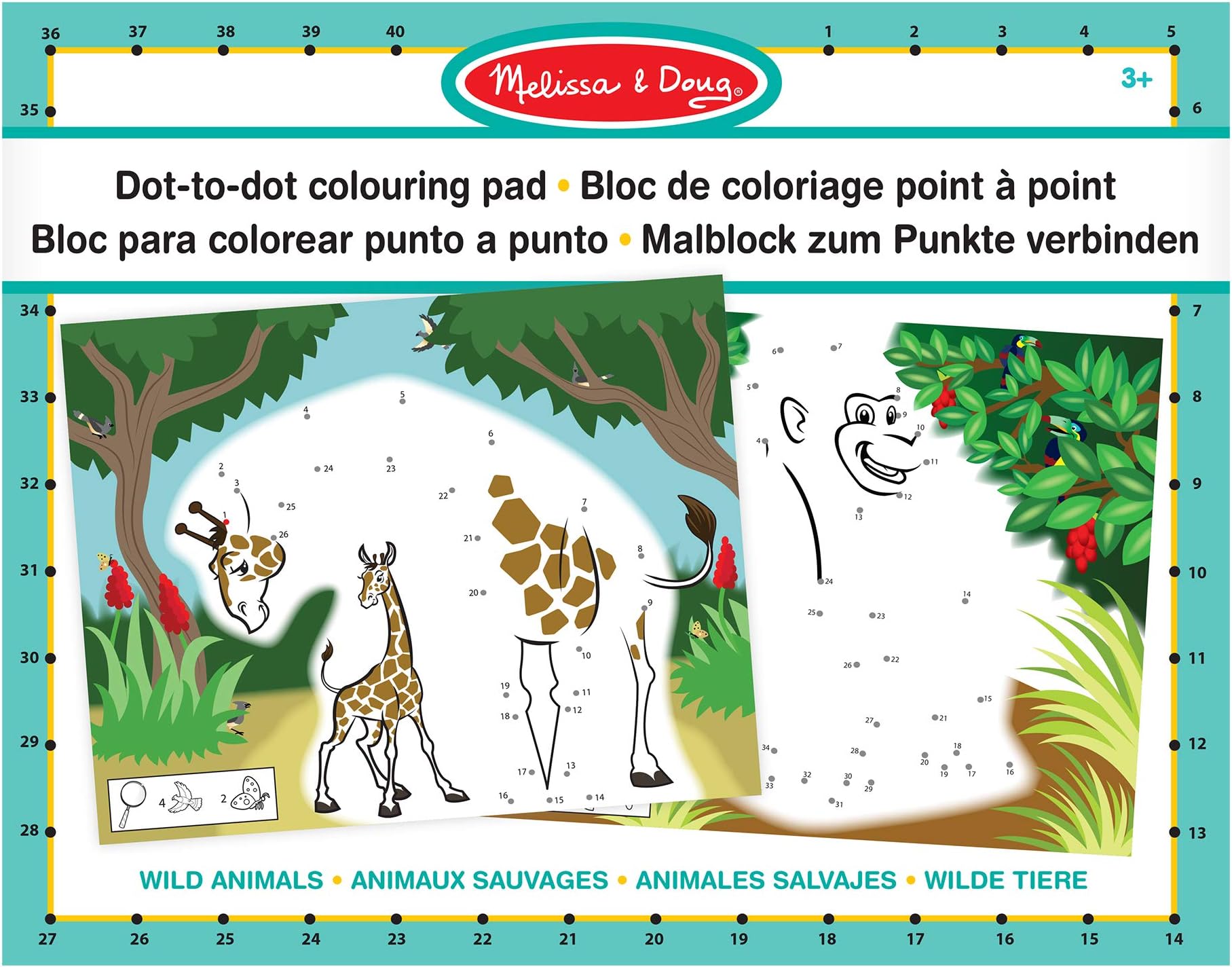 ABC 123 Dot-to-Dot Coloring Pad – Wild Animals
