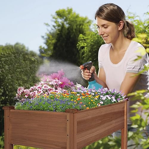 Miniatura 5 de LZRS Jardinera elevada con patas para hierbas, verduras, flores, ideal para patio al aire libre, patio y terraza, capacidad de 220 libras, color