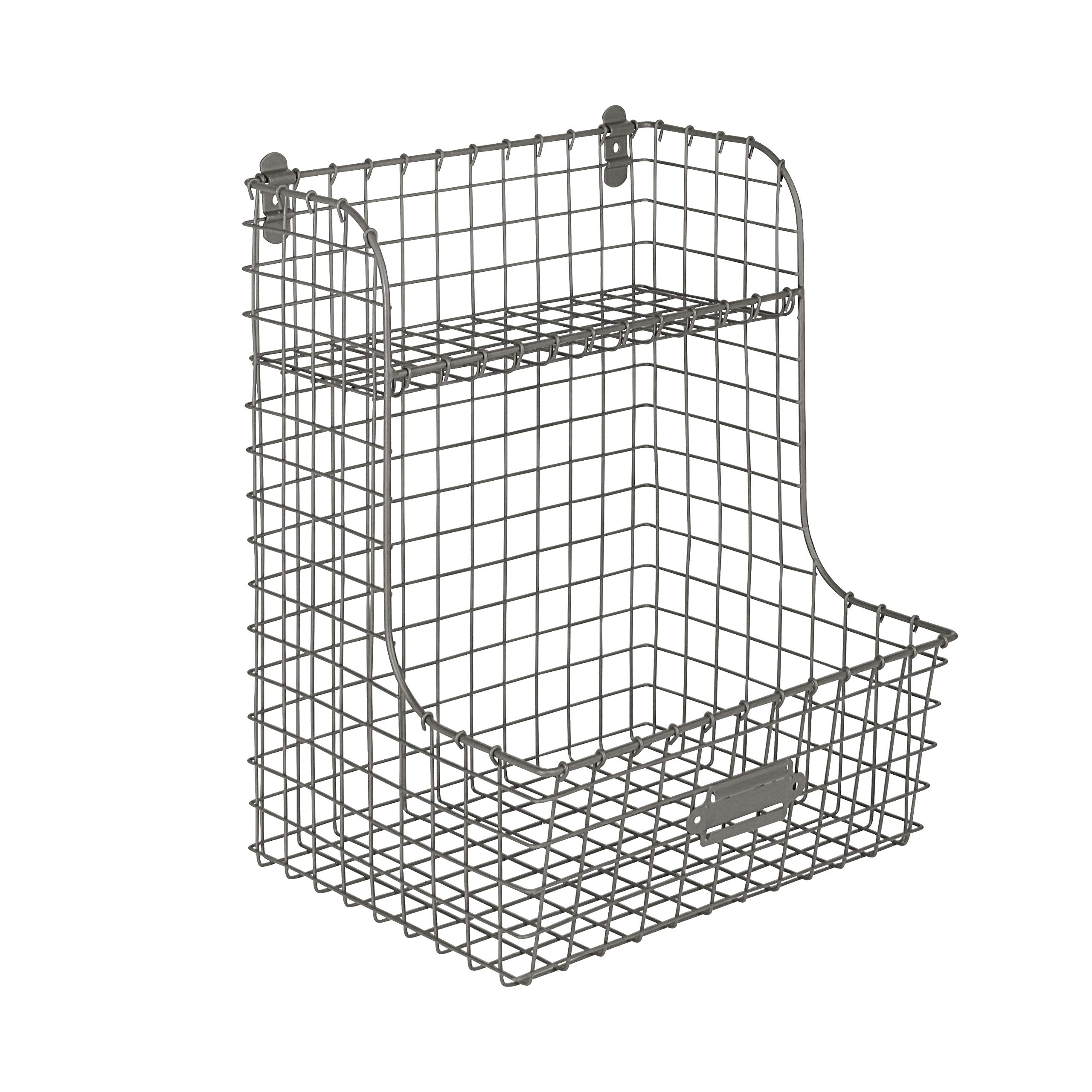 SpectrumWall-Mounted Storage Entryway, Mudroom, Closet Basket Organizer, Steel, Industrial Gray
