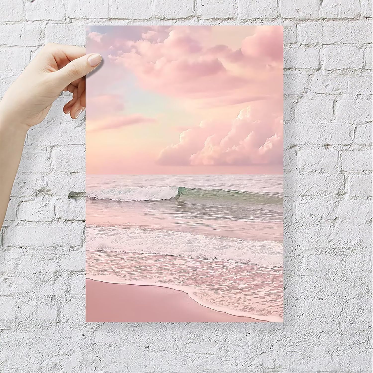 Modern Serene Pastel Pink Beach Picture Print Minimalism Sunset Coastal Wall Art Nature Abstract Aesthetic Ocean Canvas Poster Decor for Bedroom Living Room Coastal Space 24x36inch Unframed