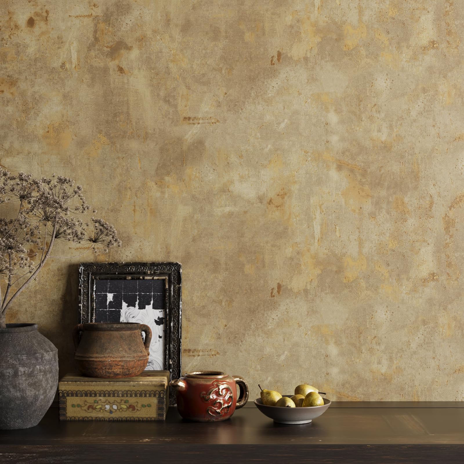 VaryPaper Distressed Tan Brown Concrete Wallpaper 40cmx200cm Removable Cement Contact Paper Self Adhesive Thicken Industrial Wallpaper for Bathroom Hallway Garage Kitchen Worktop Vinyl Wrap Cupboards