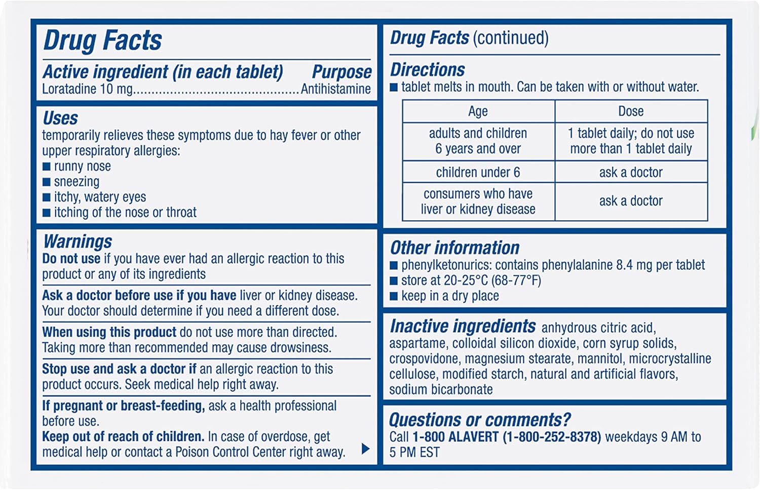 Alavert Allergy 24-Hour Relief, Orally Disintegrating Non-Drowsy Antihistamine Tablets, Fresh Mint, 60 Count : Health & Household
