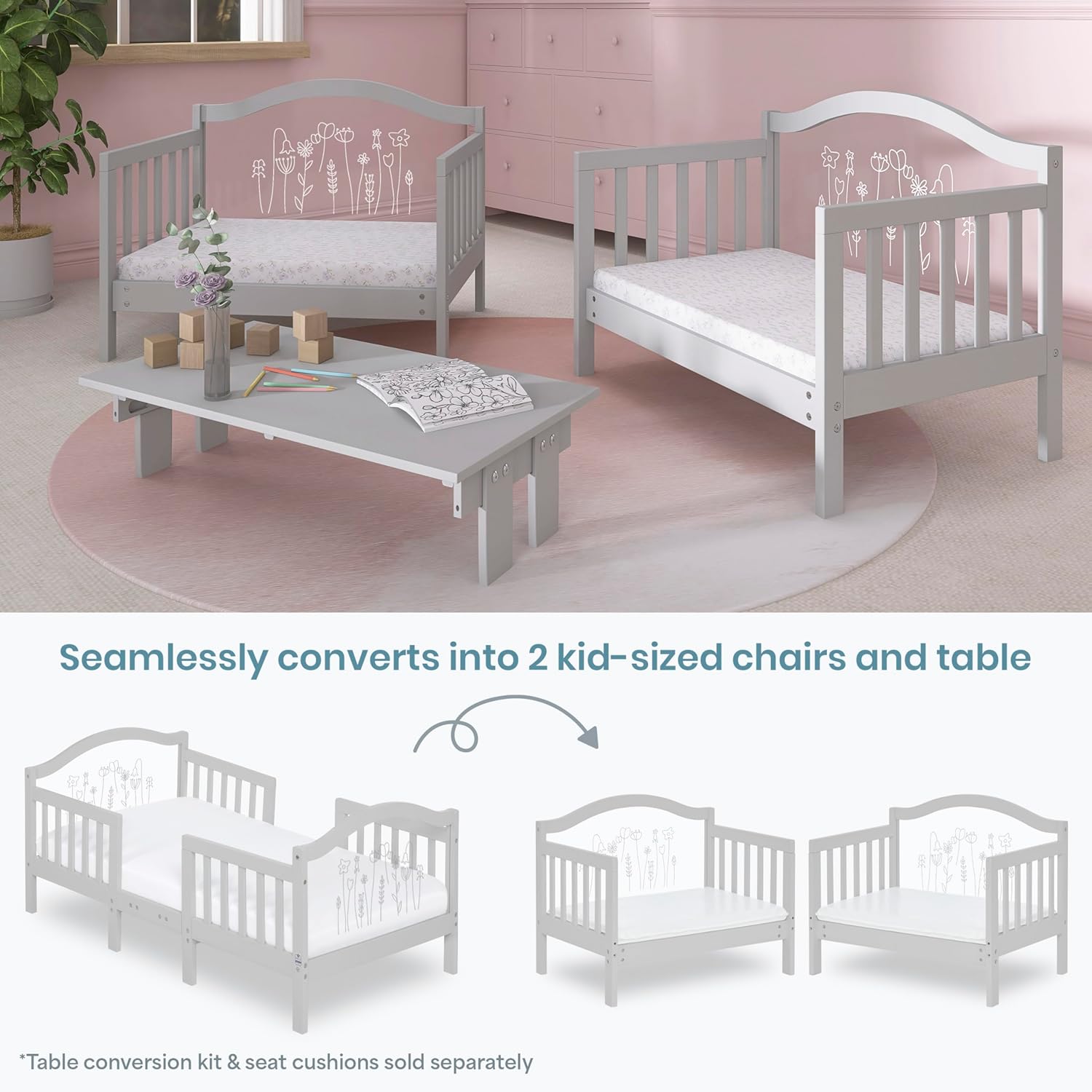 Dream On Me Rosie Toddler Bed in Grey