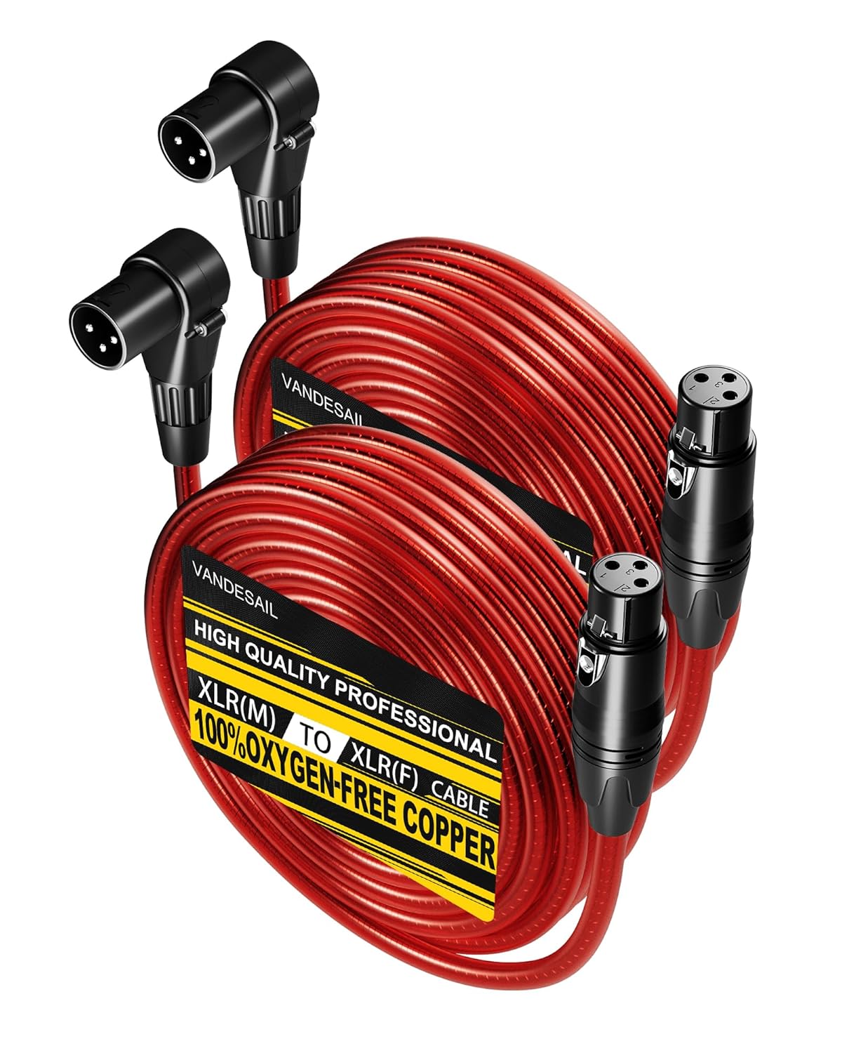 XLR Cables 50ft Right Angle XLR Microphone Cable 2 Pack Male to Straight Female Mic Cord 3 Pin for Speakers Audio Interface Pro Camcorders DSLR Video Cameras Recording Red