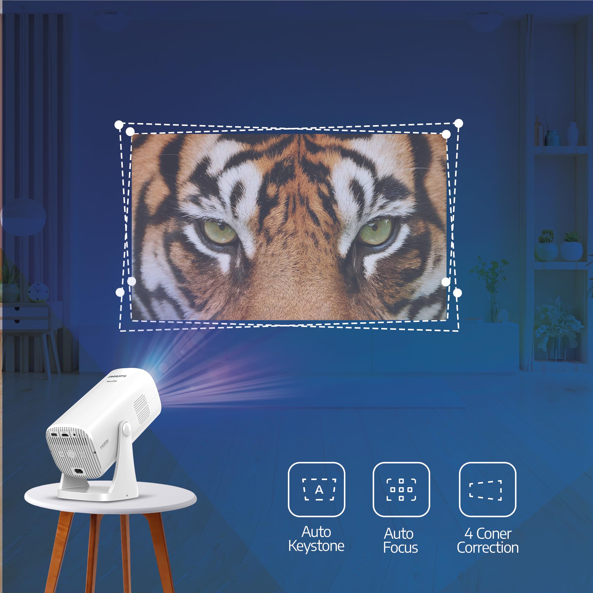 Philips Neopix 230 Smart, Videoproiettore Home Cinema, Opzioni di correzione immagine, Full HD 1080p, LuminOS, Applicazioni preinstallate.