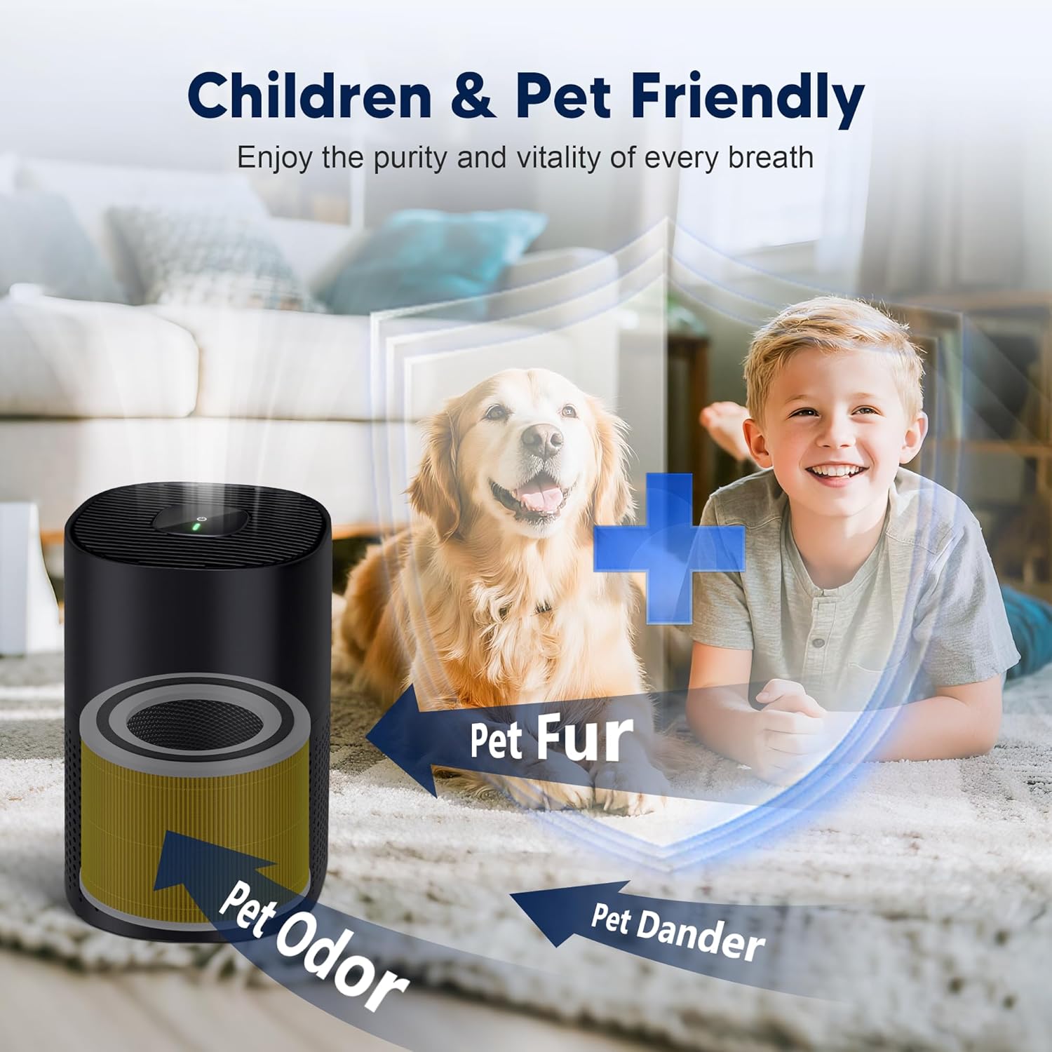 240 Replacement Filter Compatible with 240 Air Purifier, 3-in-1 High-Efficiency Filtration with Activated Carbon for Air Pollutants, Odor and Smoke, 2 Pack, Yellow
