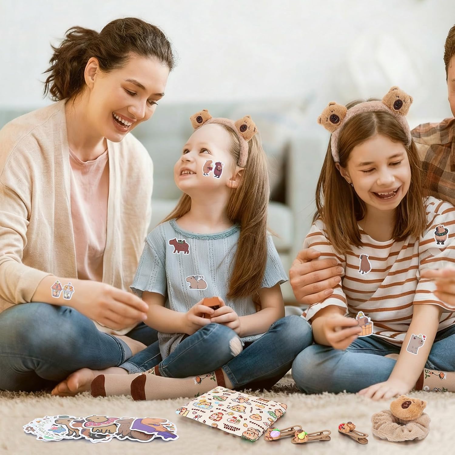 Capybara Gift Set for Girls Cozy Plush Blanket 2 Keychains 55 Stickers Socks Hair Clips Headband Coin Purse Cute Birthday - Image 7