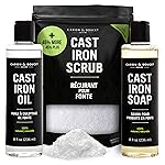 CARON & DOUCET - New Ultimate Cast Iron Set: Seasoning Oil, Cleaning Soap & Restoring Scrub | 100% Plant-Based & Best for Cleaning Care, Washing, Restoring & Seasoning Skillets, Pans & Grills!