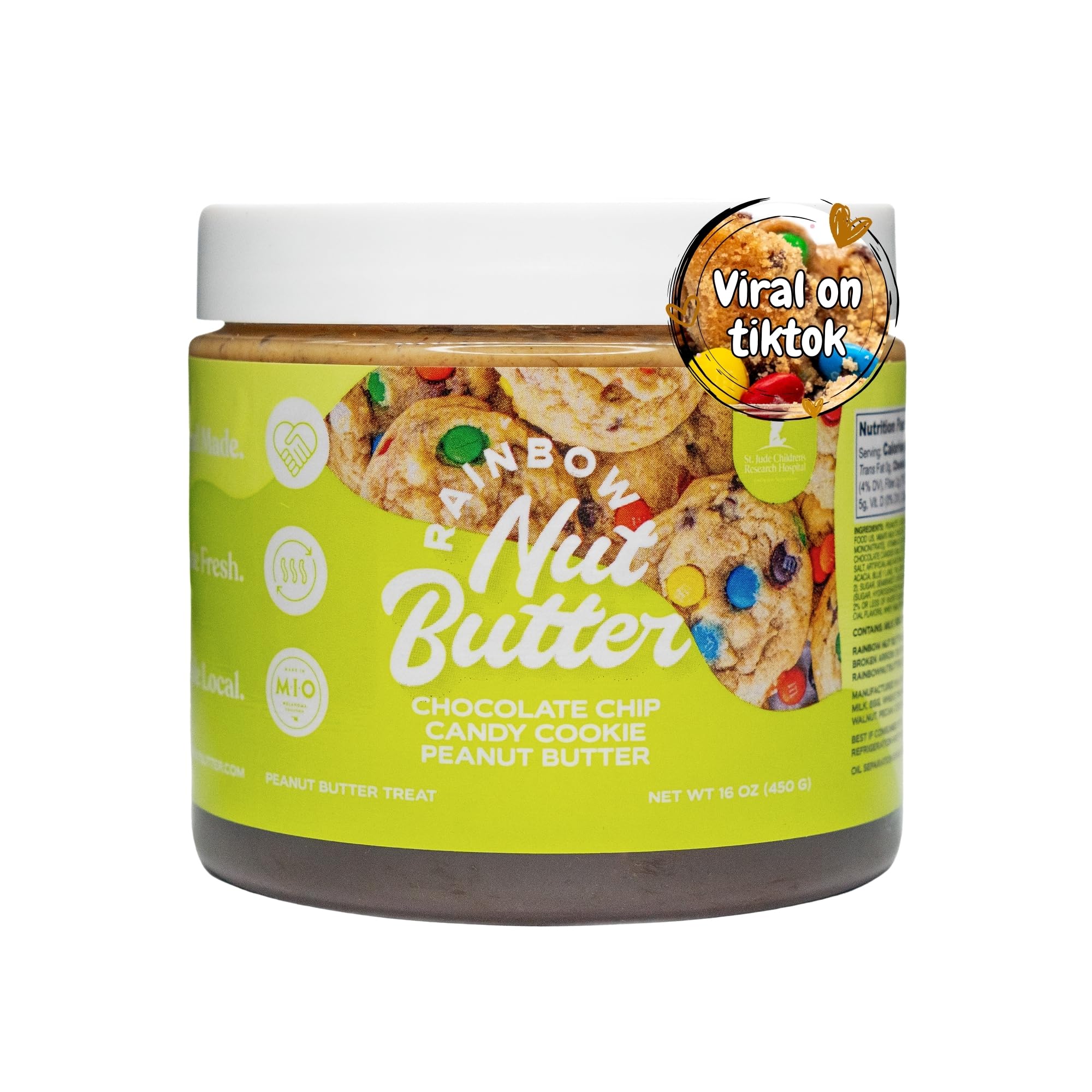 Rainbow Nut Butter, Chocolate Chip Candy Cookie Peanut Butter, Spread, Treat, Snack, Dessert, High Protein Flavored Nut Butter, (16 oz Jar).