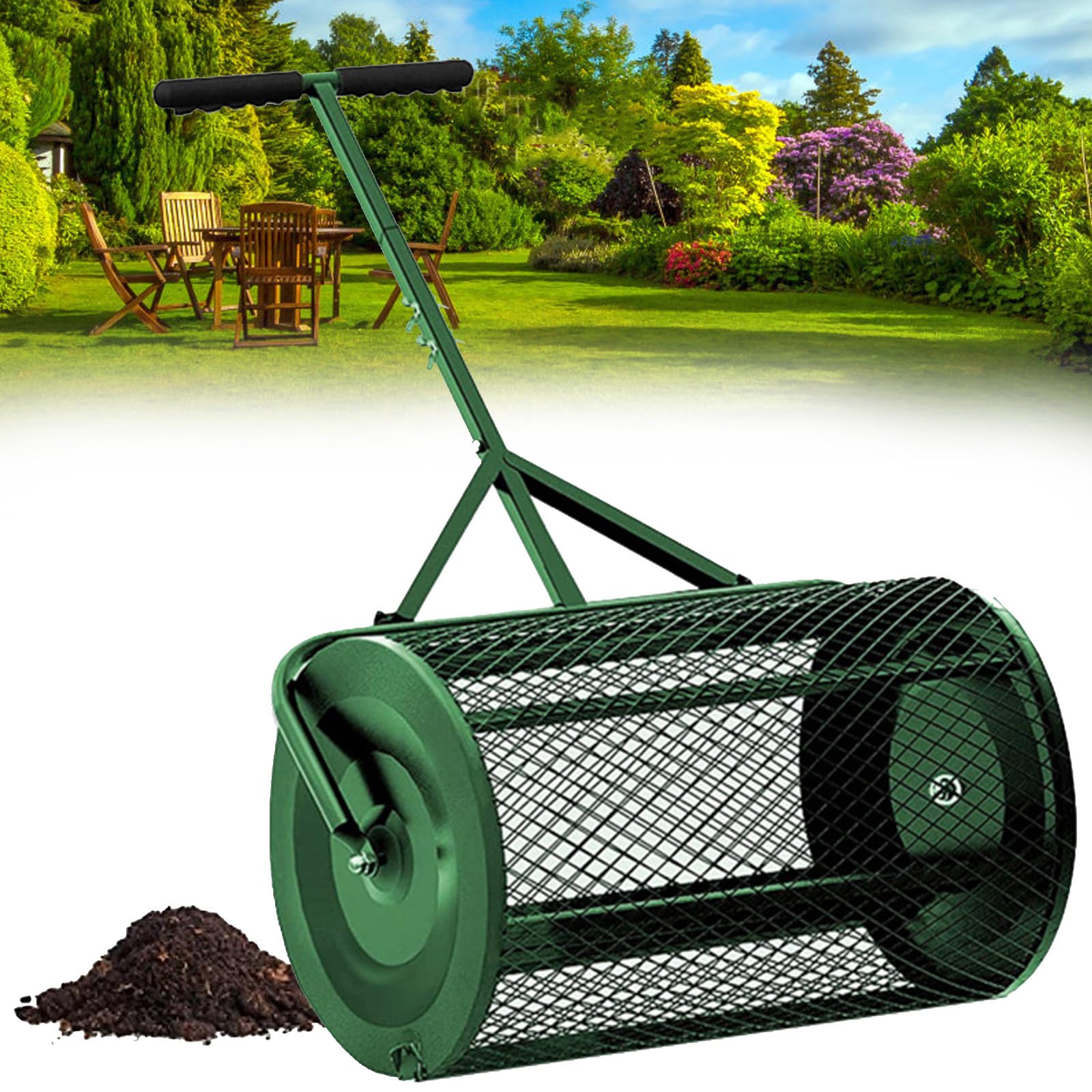 Esparcidor de abono con mango ajustable en forma de T para plantar y sembrar en el jardín