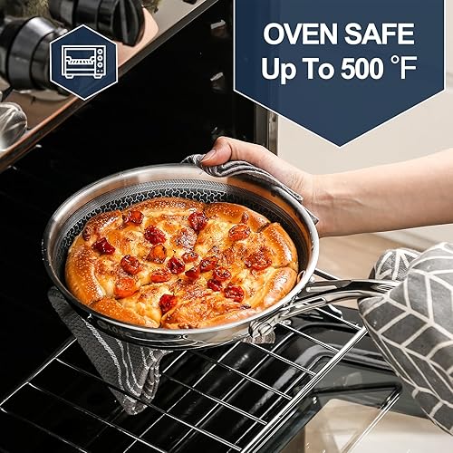 Miniatura 6 de DELUXE Juego de sartenes antiadherentes híbridas de 5 piezas, 8, 10 y 12 pulgadas, con tapas de vidrio, sartén con asas que se mantienen frescas,