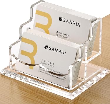SANRUI Acrylic Business Card Holder, Clear Desk Card Display Stand 2 Slot