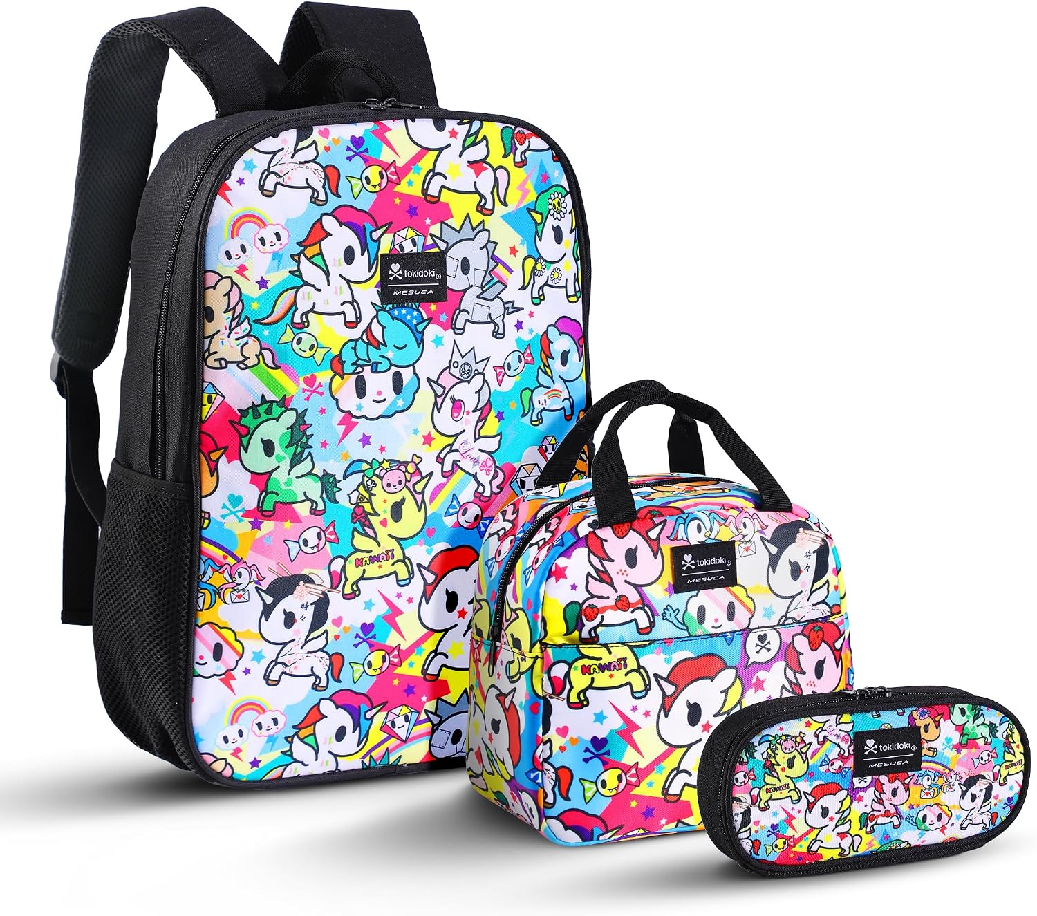 tokidoki Cute Backpack for School, 3PCS Set with Lunch Bag & Pencil Case