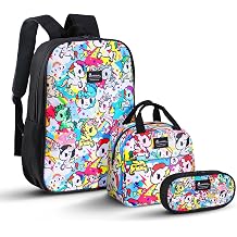 tokidoki Cute Backpack for School, 3PCS Set with Lunch Bag & Pencil Case