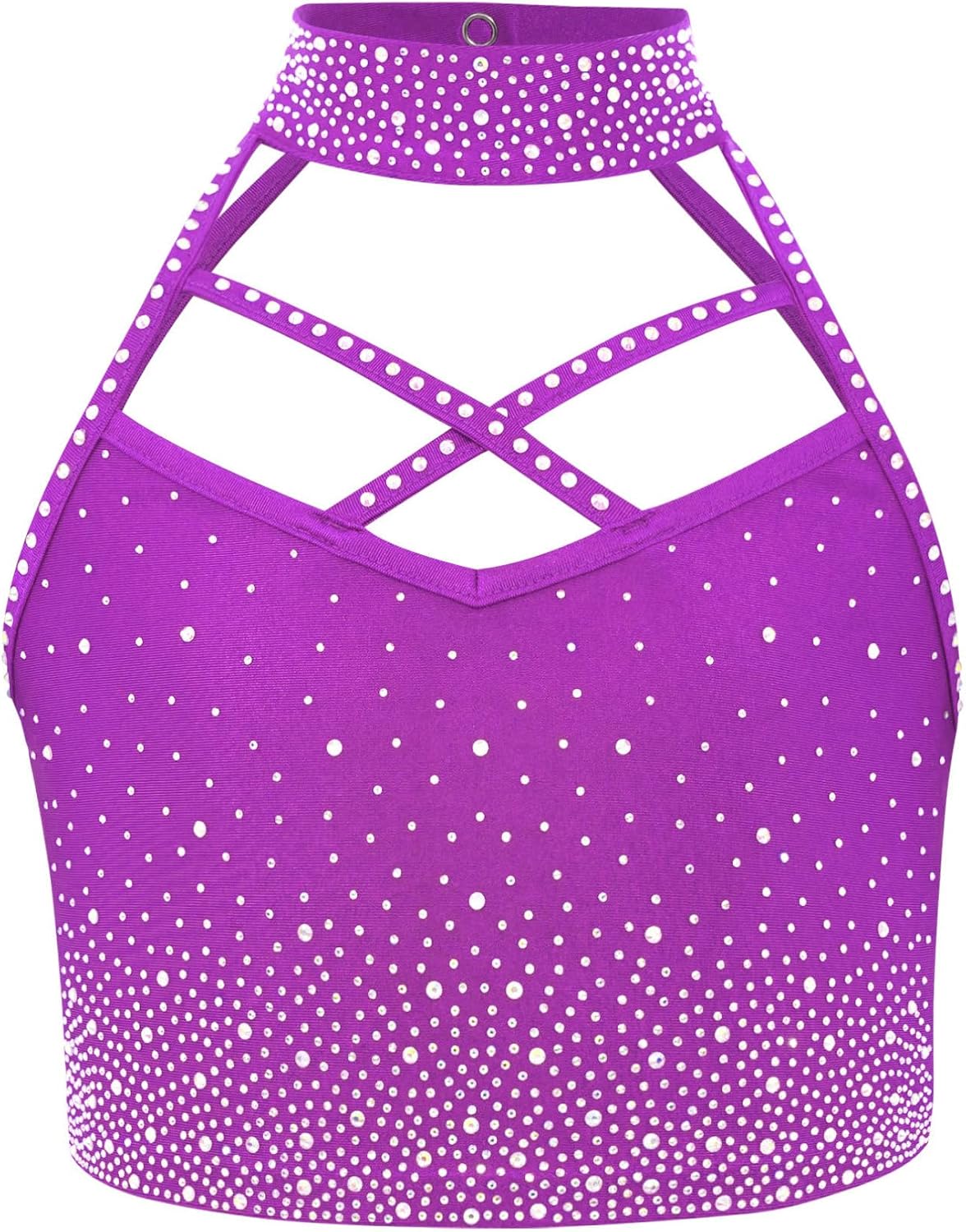 TiaoBug Kids Girls Figure Skating Yoga Workout Outfit Rhinestone Crop Tank Top And Leggings Gym Dance Wear Purple 10 Years