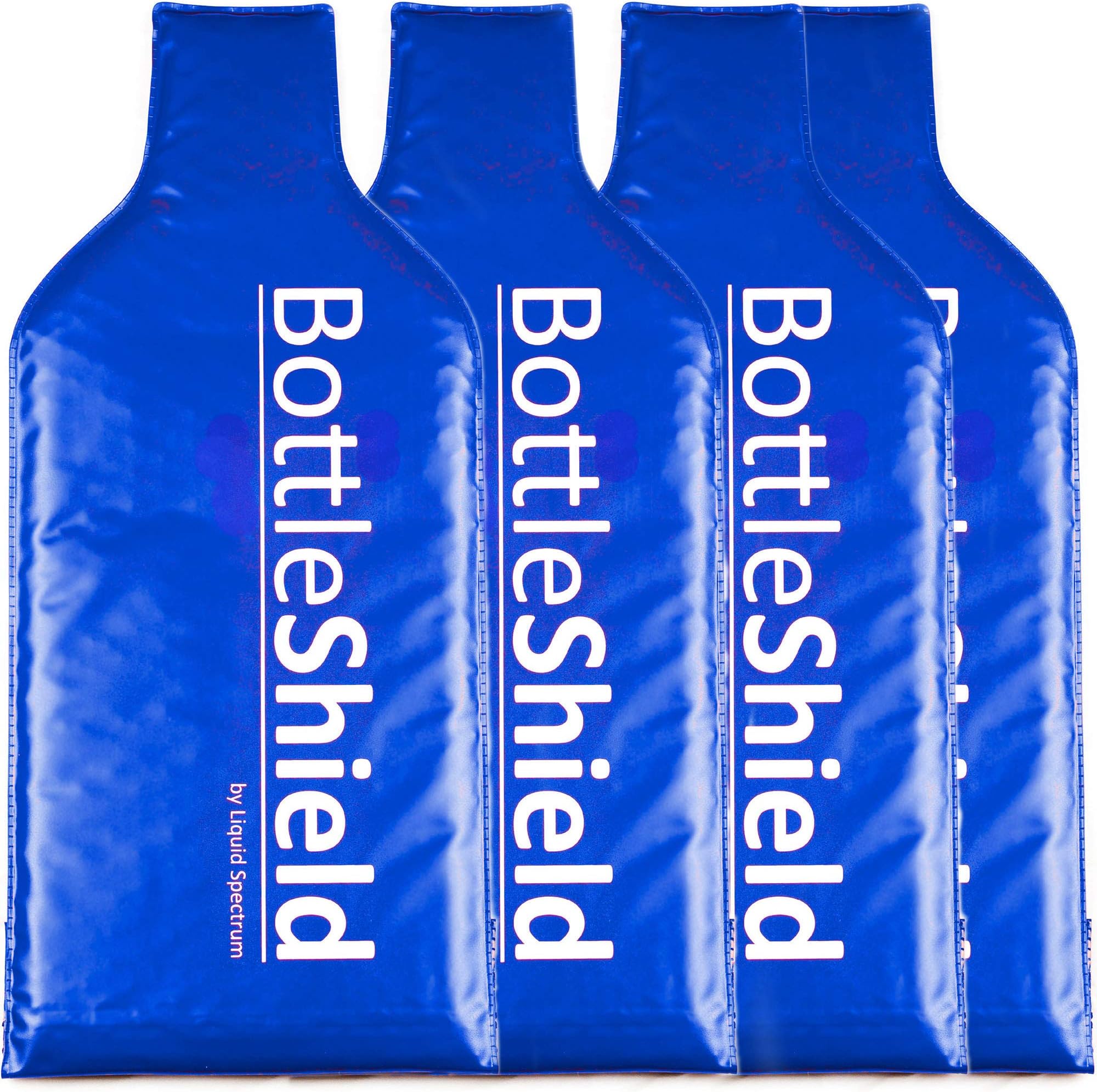 Reusable Wine Protector Travel Bag by Bottle Shield (4-Pack) - Bubble Cushioning Wrap Suit | Unbreakable Bottle Sleeve, Leak Proof - Wine Tote Bags Accessory for Suitcase Luggage, Blue