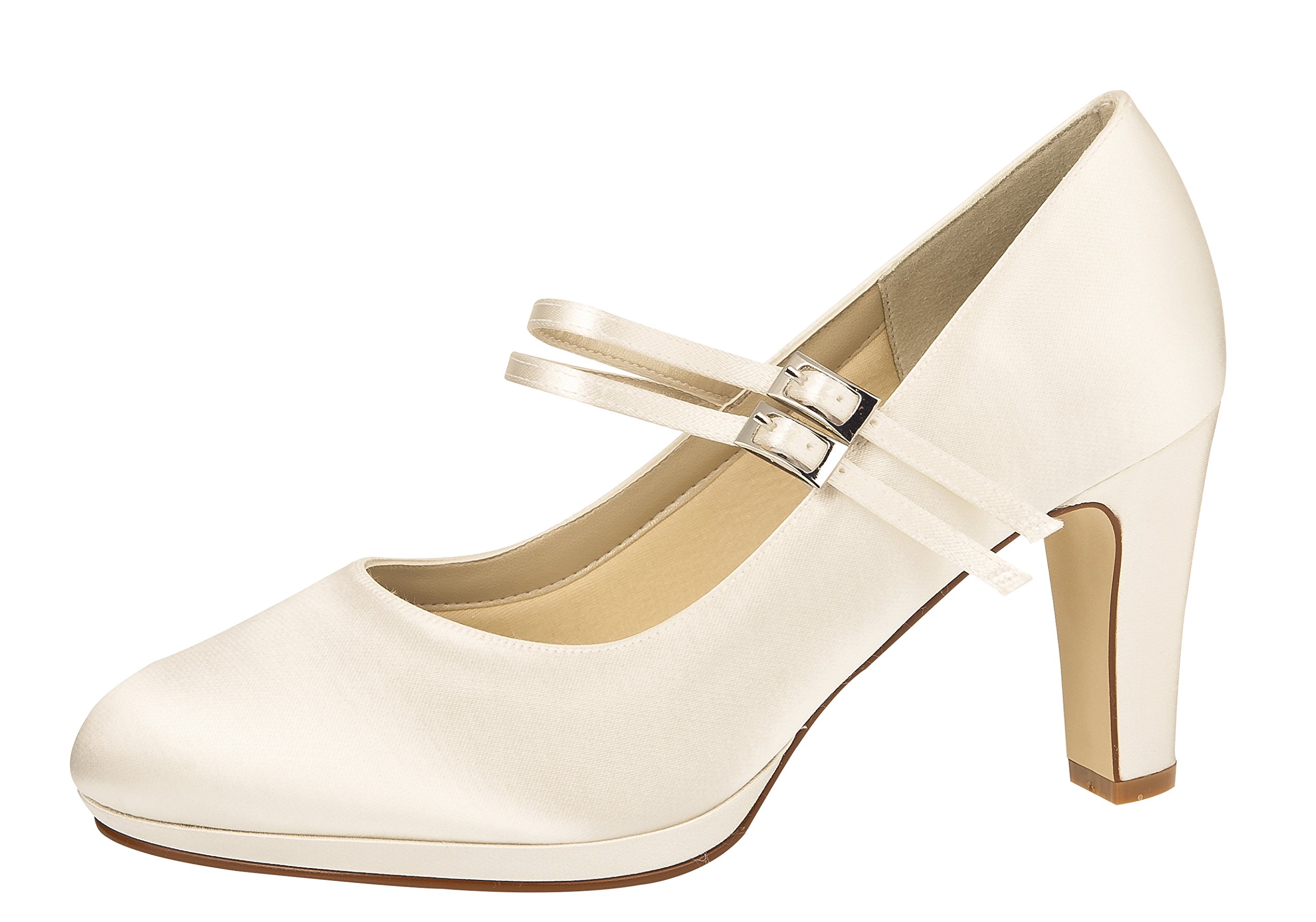 Rainbow Club Annette Bridal Shoes - Ladies, Pumps, Straps, Ivory, Simple, Comfortably Padded, Simple, Comfortably Padded, Satin - high Heels in Size 38.5 EU (UK 5.5)