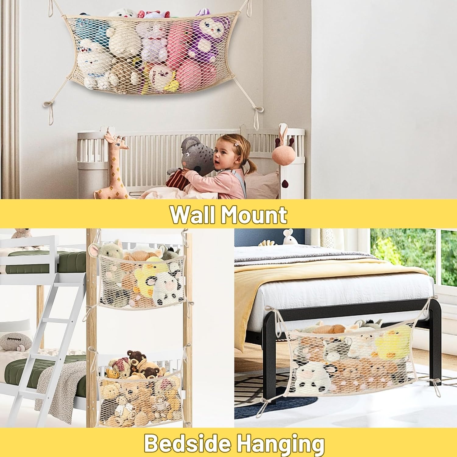 Bedside Stuffed Animal Storage Net & Stuffed Animal Storage Bean Bag Cover