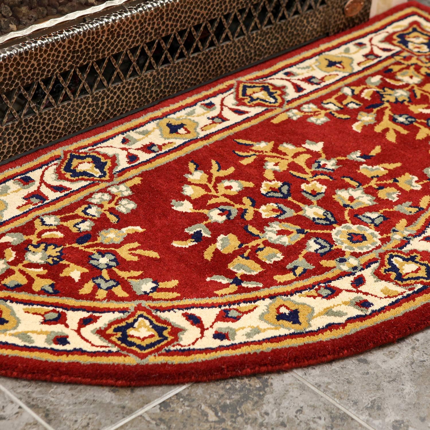 Minuteman International Burgundy Oriental Wool Hearth Rug, Half Round