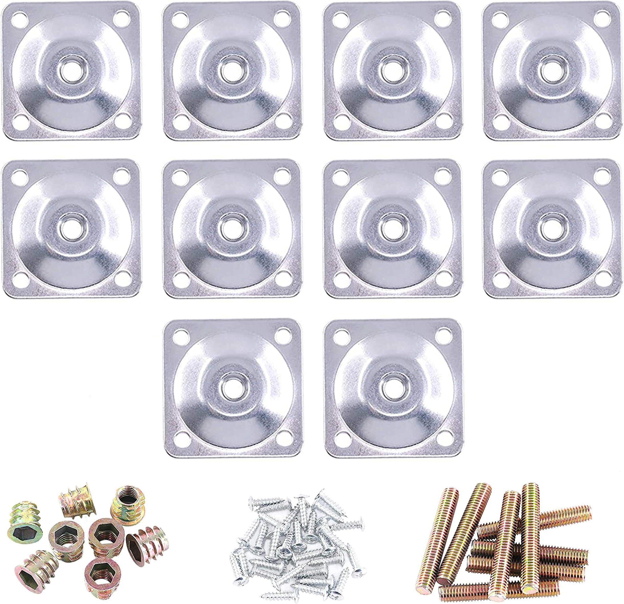 cSeao 10-Pack M8 Furniture Leg Mounting Plates Kit with Screws Hangers Bolts Adapters for Table Sofa Cabinet Desk Leg, 48x48x2.0mm