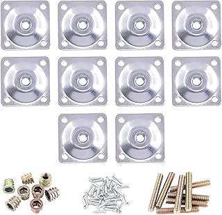 cSeao 10-Pack M8 Furniture Leg Mounting Plates Kit with Screws Hangers Bolts Adapters for Table Sofa Cabinet Desk Leg, 48x48x2.0mm