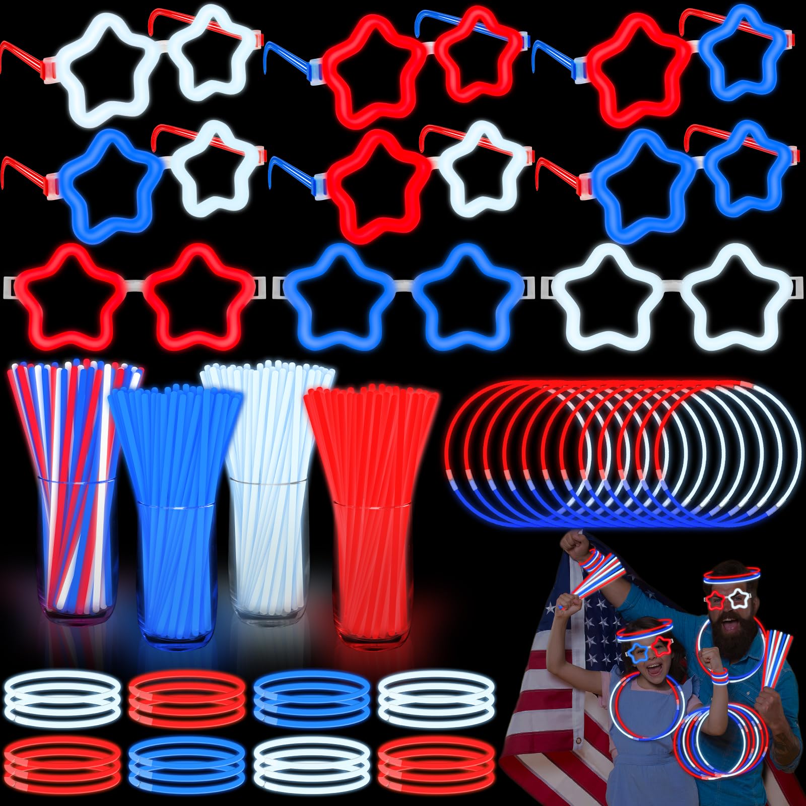 Patriotic Glow Sticks and Glasses Set Camlinbo Patriotic Glow Sticks and Glasses Set