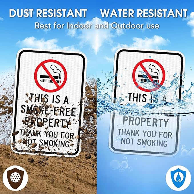 T&R (2 Pack) Large No Smoking Sign, Thank You For Not Smoking Sign, 18" x 12" Engineer Grade Reflective Sheeting, Rust Free Aluminum, Weather Resistant, Waterproof, Fade Resistant, 2 Pre-drilled Holes