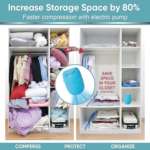 Miniatura 2 de MattEasy Bolsas de almacenamiento al vacío con bomba eléctrica, paquete de 16 (3 jumbo3 grande5 mediano5 pequeño), bolsas ahorradoras de espacio con