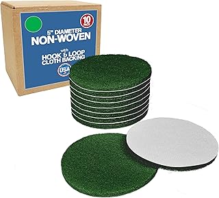 5" Abrasive Pad Hook & Loop Round Non-Woven Surface Prep Discs for Wood, Metal, Paint Stripping, Rust Removal, Deburring, Clean Soiled Surfaces, Coarse Scuff Pads - 240 Grit - 10 Pack (Green)
