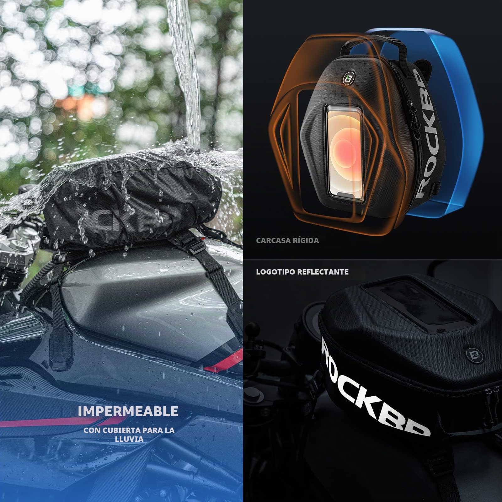 ROCKBROS Bolsa Depósito Moto Volumen 7 litros, Bolsa de Tanque con Cubierta Impermeable Sobredepósito para Motocicleta