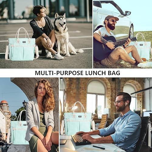 Miniatura 6 de Bolsas de almuerzo para mujer, bolsa de almuerzo aislada con correa ajustable para el hombro, lonchera con soporte para bebidas para adultos y