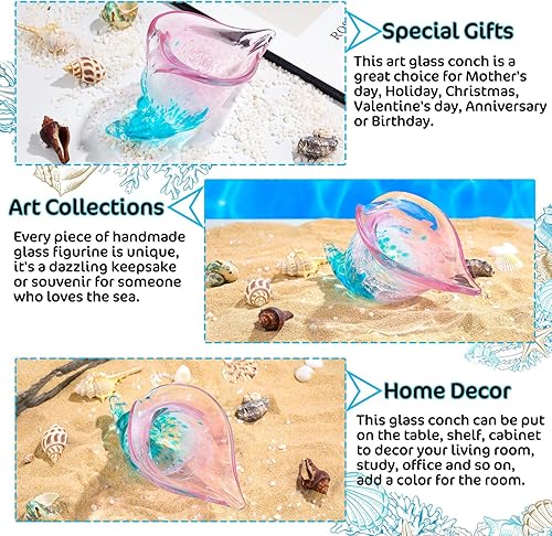 Miniatura 3 de Estatua de caracola de vidrio soplado rosa, decoración del mar, pisapapeles decorativo para centro de mesa, regalos de océano para mujeres