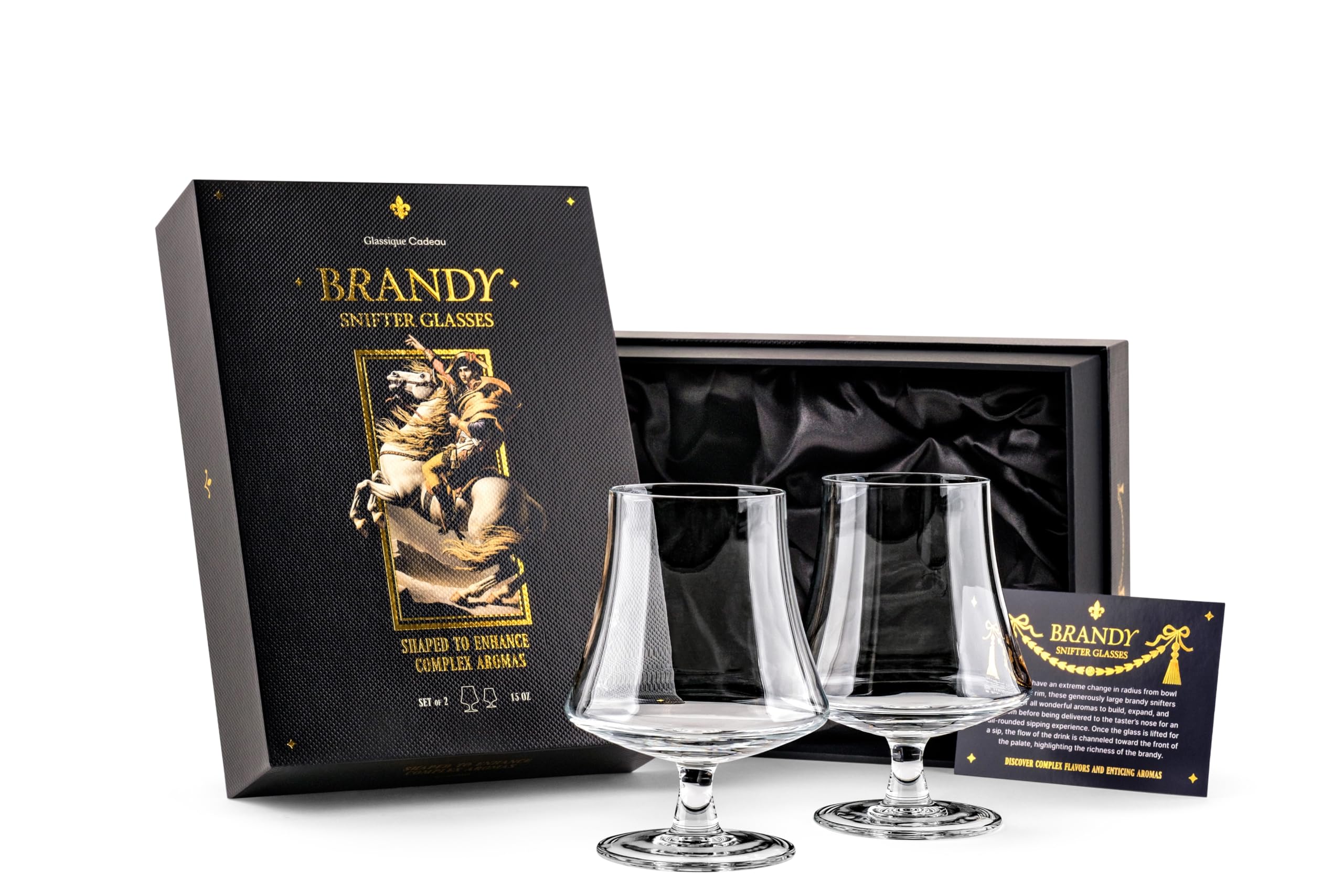 GLASSIQUE CADEAU Copas de Cristal para Brandy, Coñac, Armañac | Juego de 2 | 440 ml | Vasos de Tallo Corto | Cristalería con Forma de Campana para Beber y Degustar Brandy