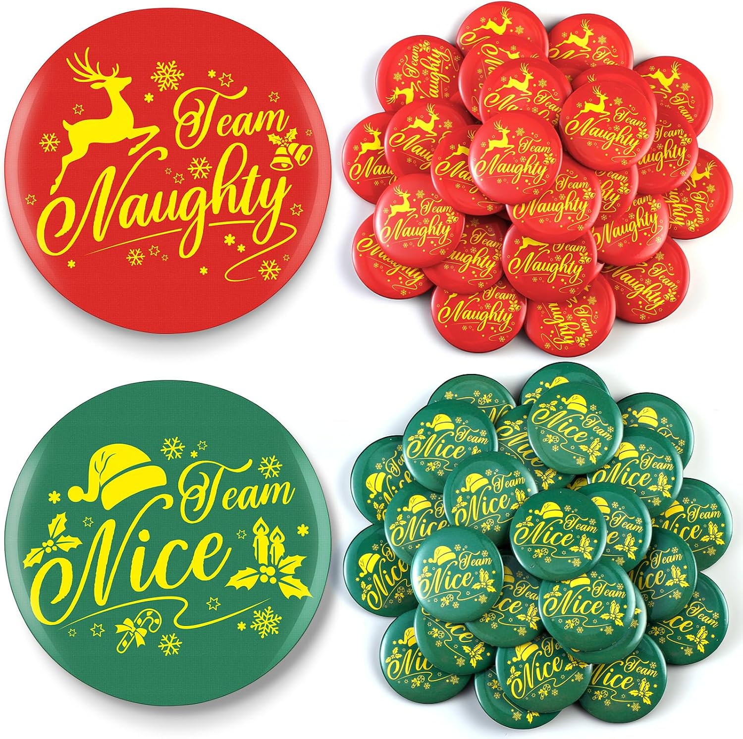 XunYee 60 Pcs Christmas Button Pins Bulk Funny Nice Naughty Badge Pin Christmas Lapel Pins for Sweater Accessories Goodie Bag Stuffer Xmas Holiday Party Decoration Favors Supplies Team Gift