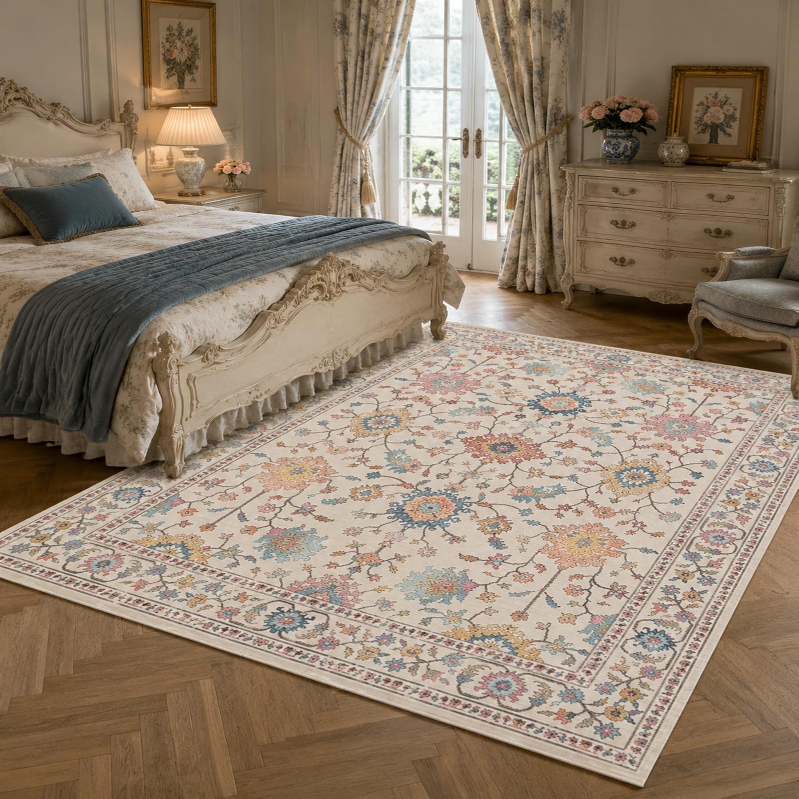 Tapis poils ras motif oriental jacquard, un revêtement de sol durable pour votre couloir