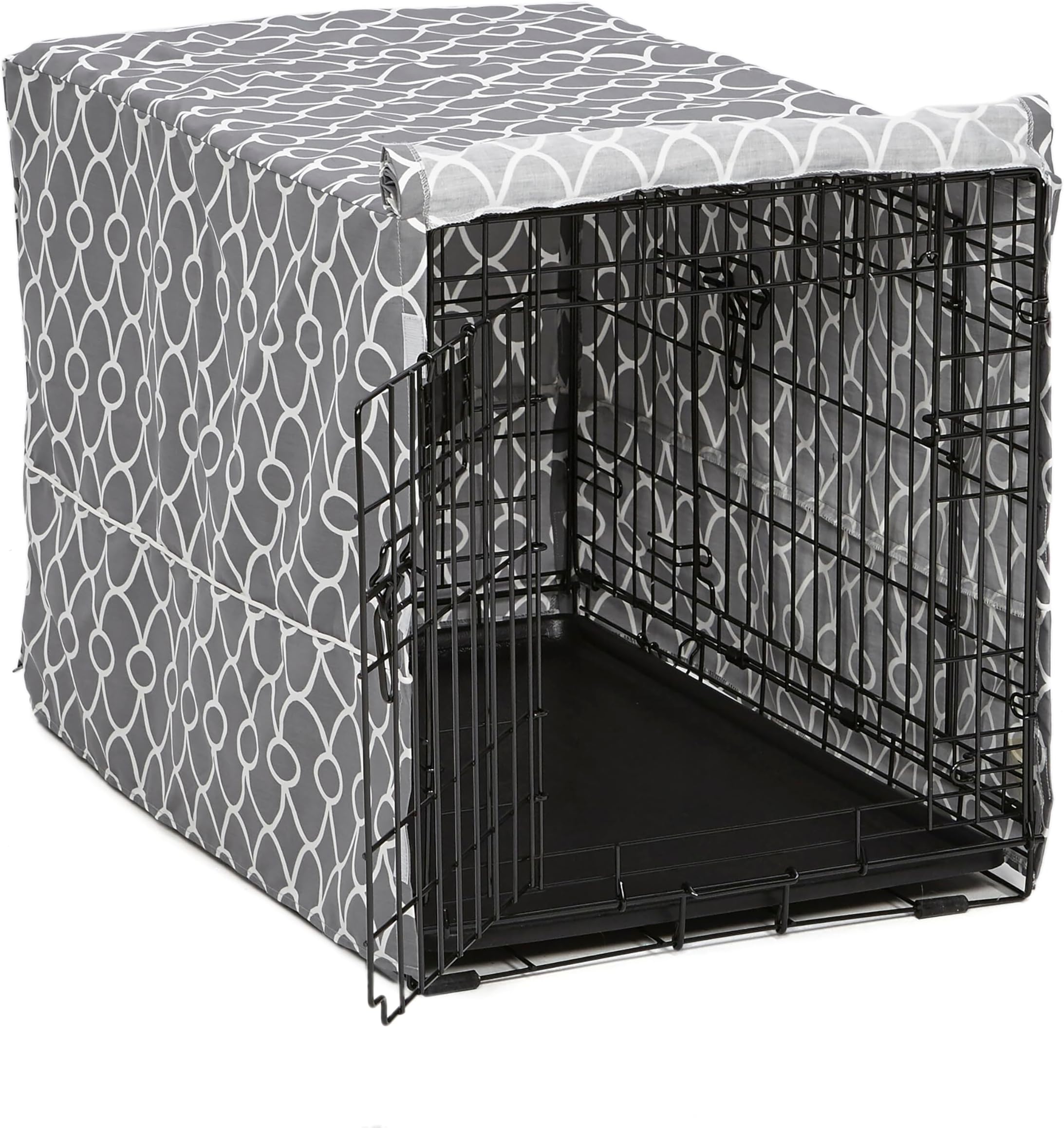 MidWest Homes for Pets Medium Dog Crate Cover With Teflon Fabric Protector, Poly-Cotton Privacy Kennel Cover Fits Most 76 cm Crates, Gray Designer Print, Washable, Reduces Barking