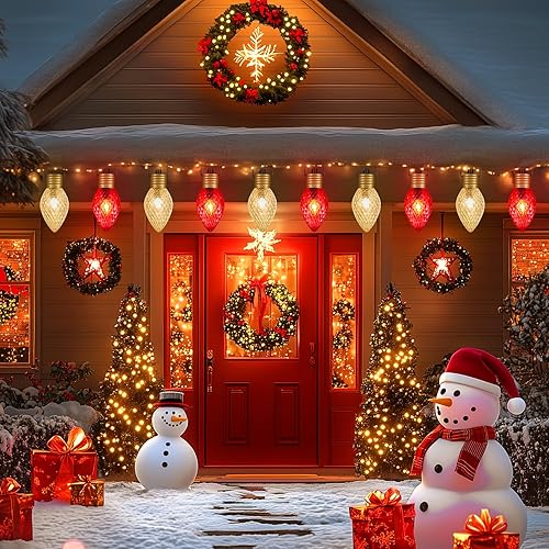 Miniatura 9 de Strawberry Jumbo C9 - Luces de camino de Navidad para exteriores, paquete de 2 unidades en total de 17 pies, 10 luces LED C9 de Navidad, luces C7